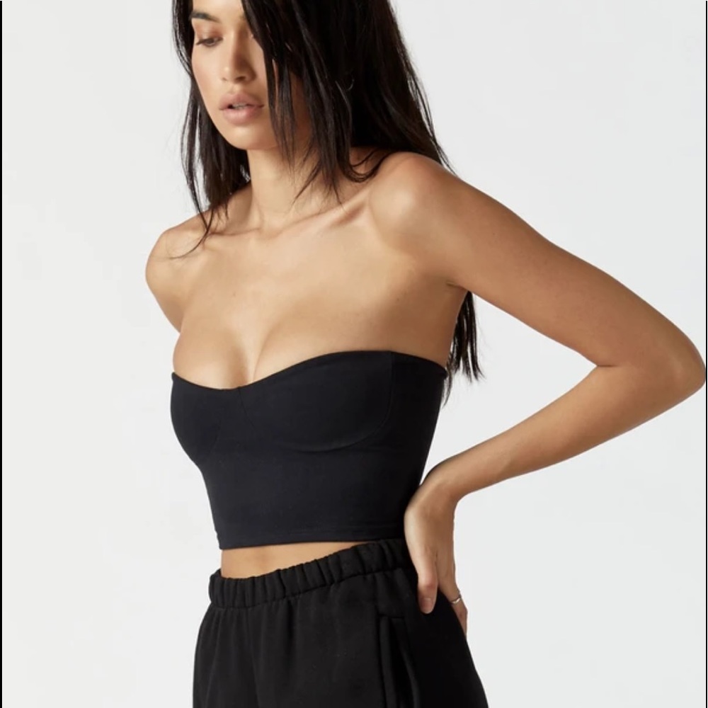 JOAH BROWN Bustier Tube Top in Sueded Black S/M - Picture 1 of 4